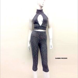 Auditions Matching Halter Top & Capri Pants Set Women Color Gray Size S